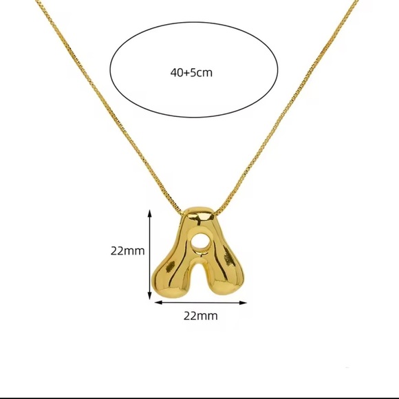 Gold Bubble Letter -M- Initial Necklace – Chunky Stainless Steel Pendant - Picture 5 of 10